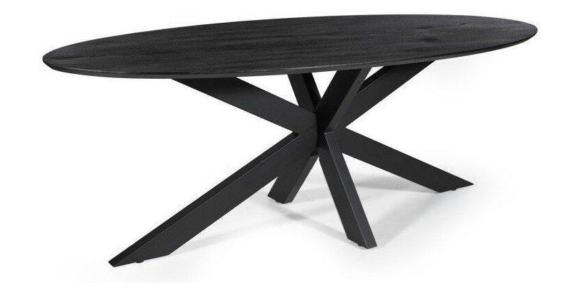 Table à manger FRANCHIA longueur 220cm en bois brut exotique mangolia noir