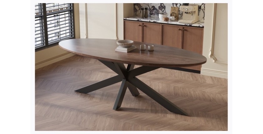 Table à manger FRANCHIA longueur 220cm en bois brut exotique mangolia noir