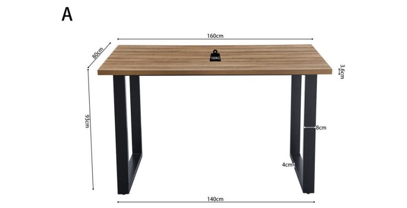 Table à manger EDWAR longueur 160cm en décor chêne vieilli, idéal pour une salle à manger conviviale