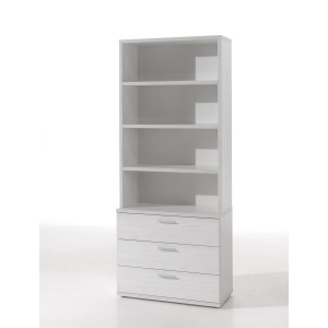 Chambre enfant, ado robuste collection OLGA, lit, armoire, bureau, commode et chevet, blanc effet bois