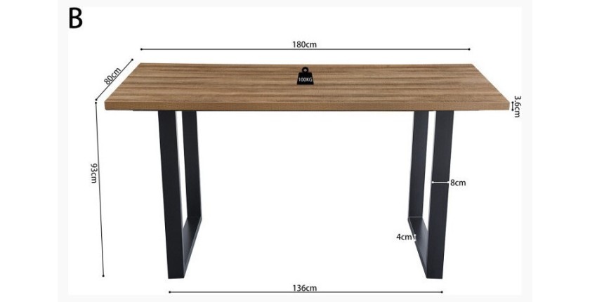 Table à manger haute EDWAR longueur 180cm en décor chêne vieilli, idéal pour une salle à manger conviviale