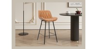 Chaise de comptoir VANO PU Cognac, dimensions : L48.5xH100xP51 cm
