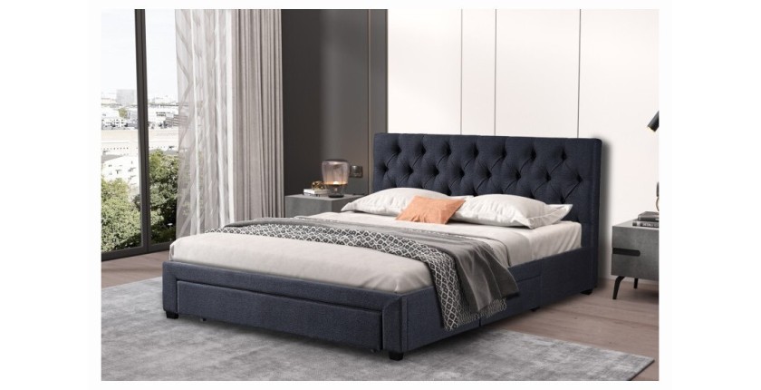 Lit coffre design coloris gris pour adulte collection INIT, 160x200cm, sommier inclus