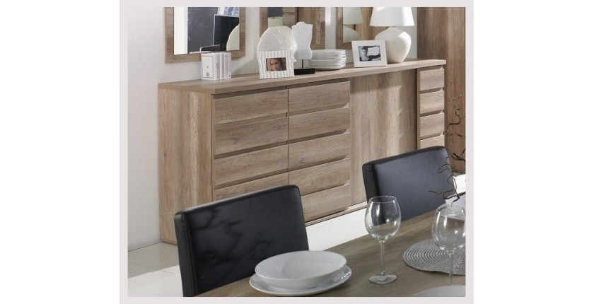 Buffet, bahut ROMI 3 portes coulissantes coloris chêne dab canyon. Meuble design idéal pour votre salle à manger