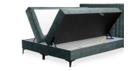 Lit boxspring 180x200 coloris émeraude avec double coffre - Collection LONDON