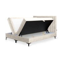 Lit boxspring 160x200 coloris beige avec double coffre - Collection LONDON