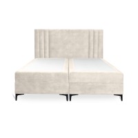 Lit boxspring 160x200 coloris beige avec double coffre - Collection LONDON