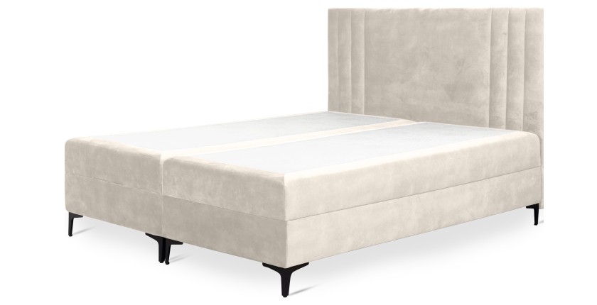 Lit boxspring 180x200 coloris beige avec double coffre - Collection LONDON