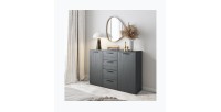 Commode design 2 portes et 4 tiroirs 130cm. Collection FLOYD coloris gris effet bois.