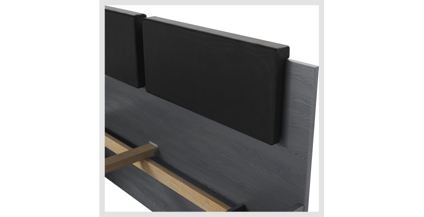 Lit adulte 140x200 avec tiroirs intégrés - Collection FLOYD. Coloris gris effet bois