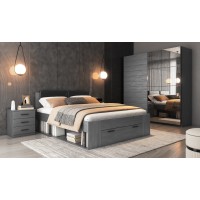 Lit adulte 160x200 avec tiroirs intégrés - Collection FLOYD. Coloris gris effet bois