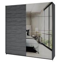 Armoire 2 portes coulissantes 200cm Coloris gris effet bois avec miroir. Collection FLOYD