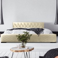 Lit coffre rembourré 140x200 beige - Collection BROOKLYN