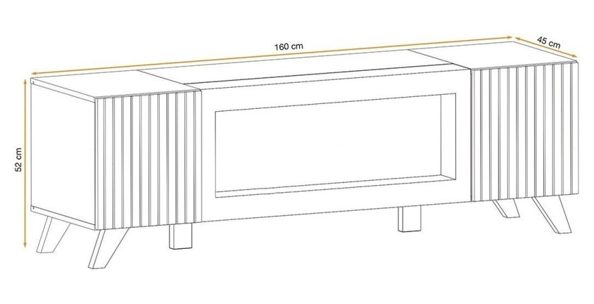 Meuble TV avec cheminée décorative coloris chêne et noir collection NIELSEN.