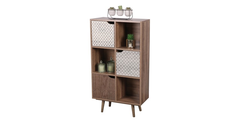 Petite bibliothèque de Bureau avec 6 casiers et 3 portes décorés 60x29xH105cm