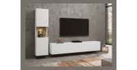 Ensemble meuble TV et vitrine collection EVA. Couleur blanc et chêne.