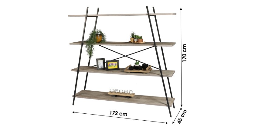 Grande bibliothèque design et ouverte avec 4 étagères en bois 176x45x170cm