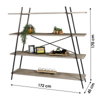 Grande bibliothèque design et ouverte avec 4 étagères en bois 176x45x170cm