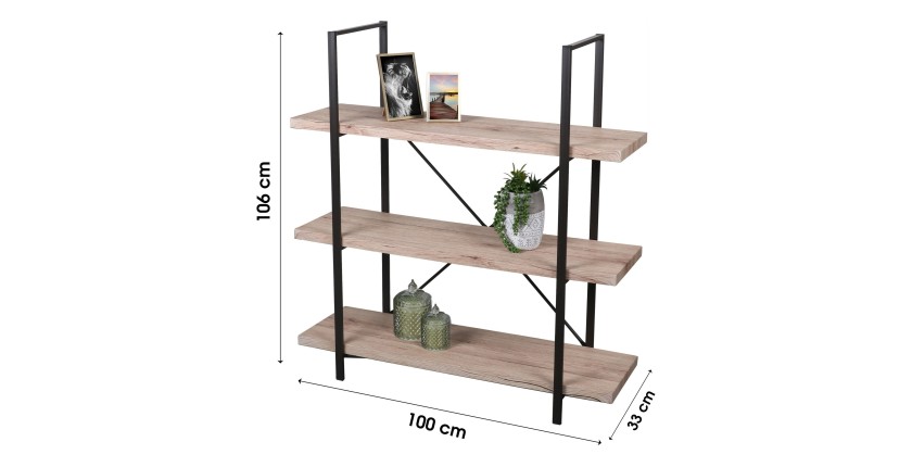 Petite bibliothèque ouverte avec 3 étagères en bois 100x33x106cm