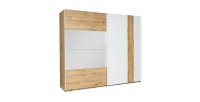 Armoire 250 cm WOOD 2 portes coulissantes avec miroir coloris chêne et blanc