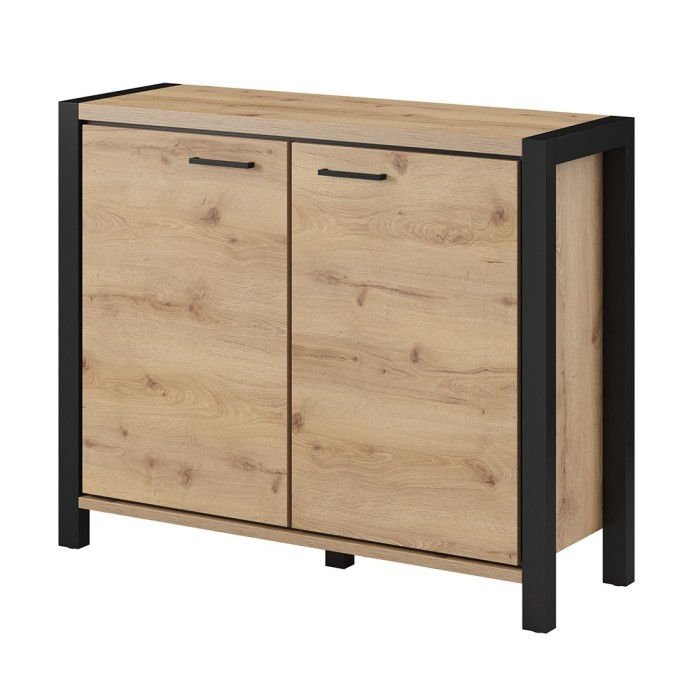 Buffet petit modèle 110cm collection BOWIE. 2 portes, couleur chêne et noir