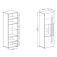 Vitrine design avec LED intégrée collection BREDA coloris blanc mat et blanc brillant.