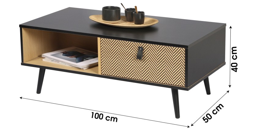 Table basse avec tiroir de style design et moderne dimensions 100x50x40cm