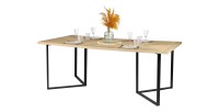 Table à manger style design coloris chêne clair avec pied en métal noir dimensions 200x100xH75cm