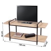 Meuble TV style moderne avec 2 étagères coloris chêne clair 120x43xH55cm