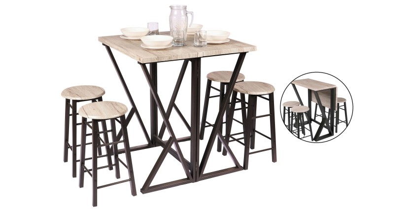 Ensemble de bar pliable avec ses 4 tabourets dimensions 100x60x89cm