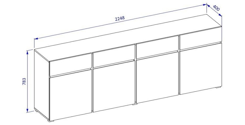 Buffet XL coloris vert sauge 225cm collection HAVANA. Bahut  design avec 4 portes et 4 tiroirs.