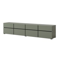 Meuble TV XL coloris vert sauge et noir 225cm collection HAVANA. Meuble design avec 4 portes et 4 tiroirs.