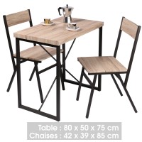 Table à manger avec 2 chaises - 80x50xH75cm - Couleur chêne