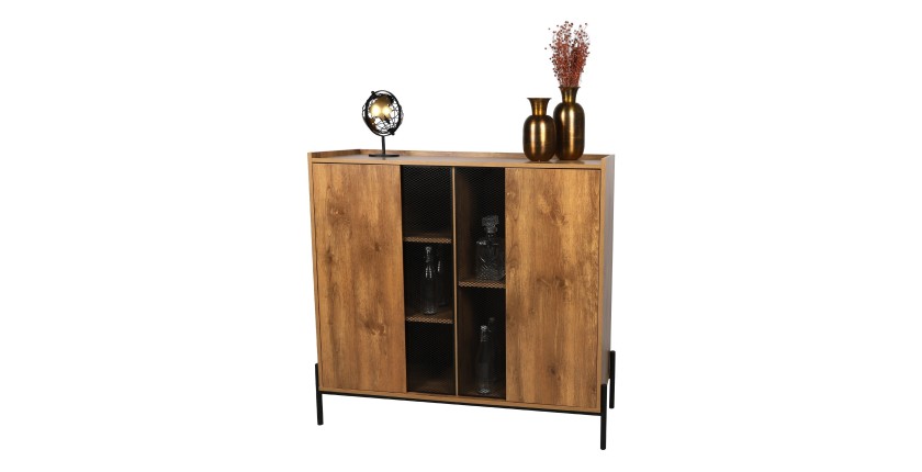 Buffet 2 portes grillagées et 5 niches style rustique dimensions 118x40x110cm