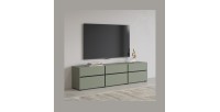 Meuble TV coloris vert sauge 180cm collection HAVANA. Meuble design avec 3 portes et 3 tiroirs.