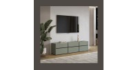 Meuble TV coloris vert sauge 180cm collection HAVANA. Meuble design avec 3 portes et 3 tiroirs.