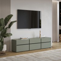 Meuble TV coloris vert sauge 180cm collection HAVANA. Meuble design avec 3 portes et 3 tiroirs.