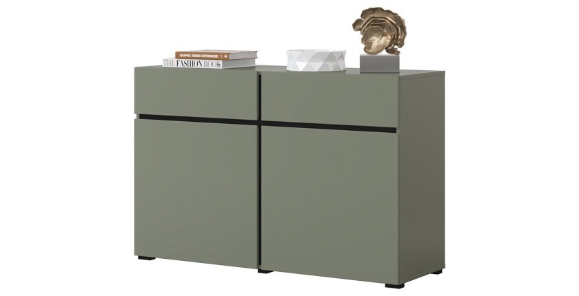 Buffet coloris vert sauge 120cm collection HAVANA. Bahut  design avec 2 portes et 2 tiroirs.