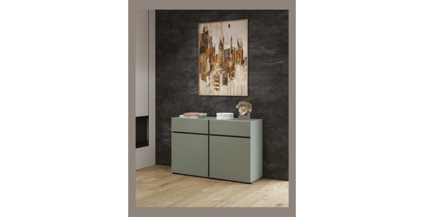 Buffet coloris vert sauge 120cm collection HAVANA. Bahut  design avec 2 portes et 2 tiroirs.