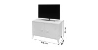 Meuble TV blanc style industriel avec 2 portes en métal 100x40xH53cm