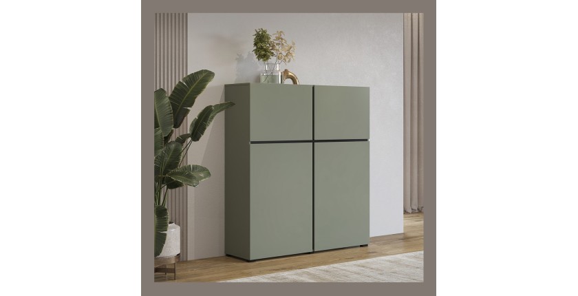 Buffet haut coloris vert sauge L120xH140xP40 collection HAVANA. Bahut  haut design avec 4 portes.