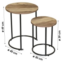 Ensemble de deux tables d'appoint ronde style rustique 30x30xH39cm et 40x40xH49cm