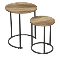 Ensemble de deux tables d'appoint ronde style rustique 30x30xH39cm et 40x40xH49cm