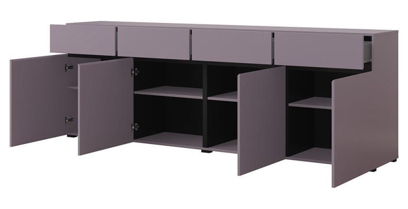 Buffet XL coloris violet pastel 225cm collection HAVANA. Bahut  design avec 4 portes et 4 tiroirs.