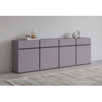 Buffet XL coloris violet pastel 225cm collection HAVANA. Bahut  design avec 4 portes et 4 tiroirs.