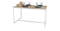 Table à manger style classique coloris chêne clair avec pied en métal blanc dimensions 150x80xH75cm