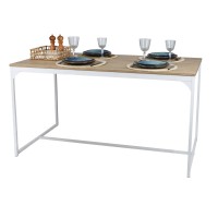 Table à manger style classique coloris chêne clair avec pied en métal blanc dimensions 150x80xH75cm