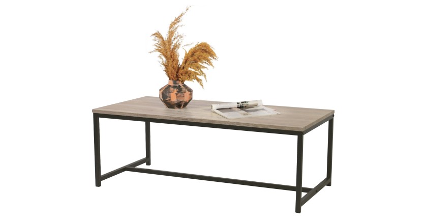 Table basse coloris chêne clair style classique avec pied en métal noir dimensions 100x50x36cm