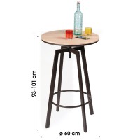 Bar réglable en hauteur, style vintage, dimension 60x60x101cm