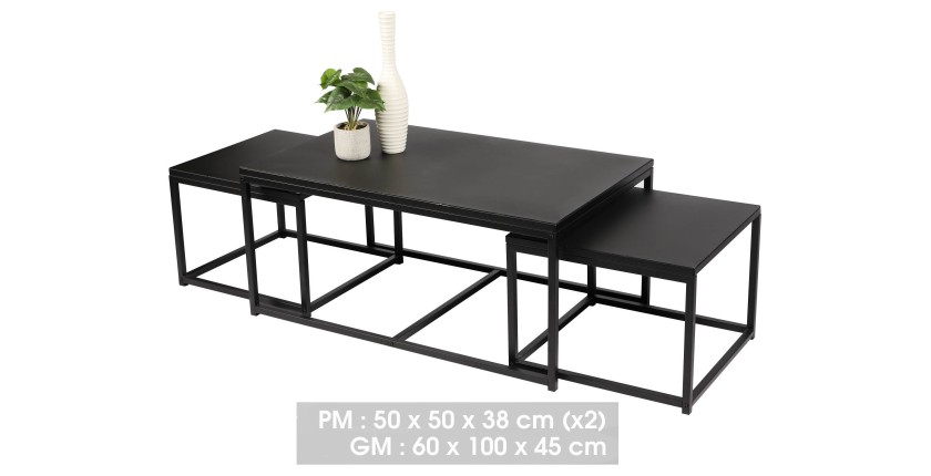 Ensemble de 3 tables d'appoint carré style classique noir dimensions 100x60xH45cm